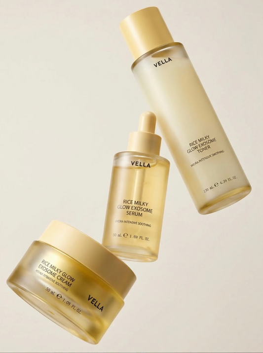 Zestaw Vella Rice Milky Glow: tonik, serum i krem rozświetlający