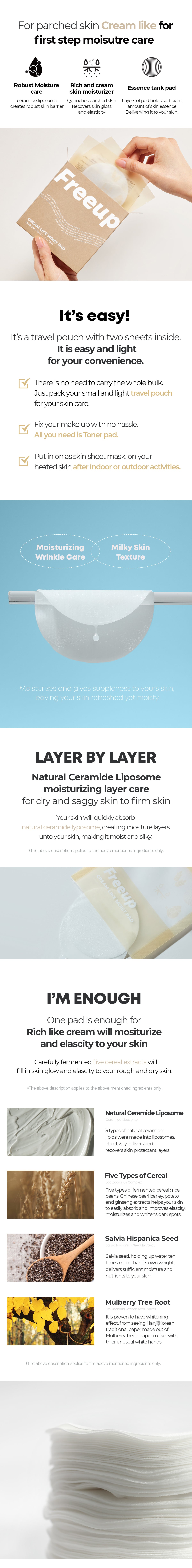 Cream Like Moist Pad – nawilżające płatki tonizujące z ceramidami, zestaw podróżny — infografika produktu