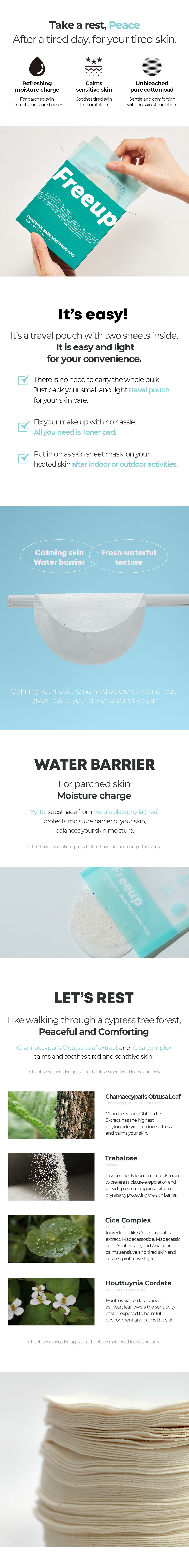 Peaceful Skin Soothing Pad – łagodzące płatki tonizujące z centellą i madecassoside, zestaw podróżny — infografika produktu