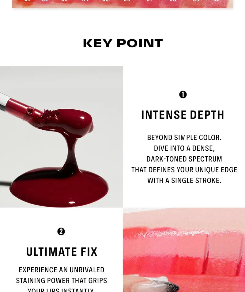 Thin Glow Tint 05 Renown – lekki błyszczący tint do ust — infografika produktu