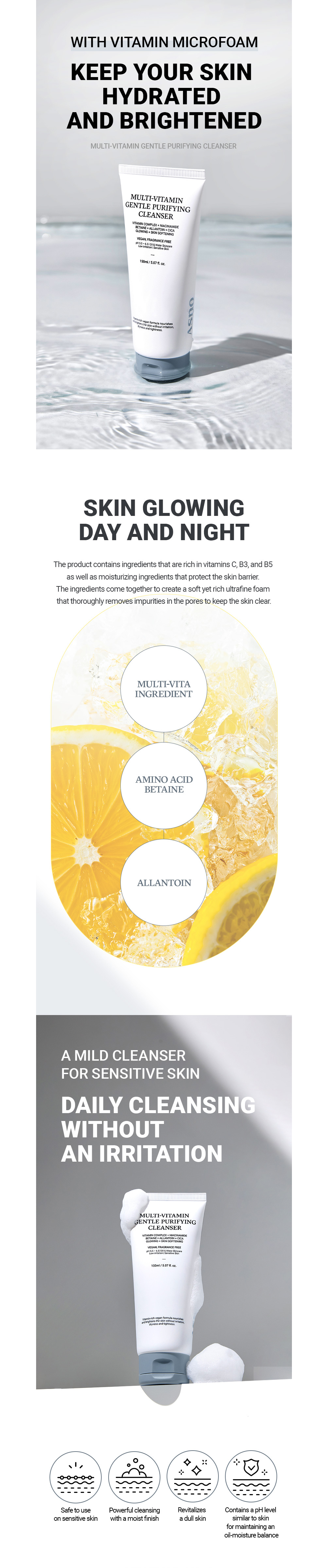 Multi-Vitamin Gentle Purifying Cleanser –  łagodny żel myjący — infografika produktu