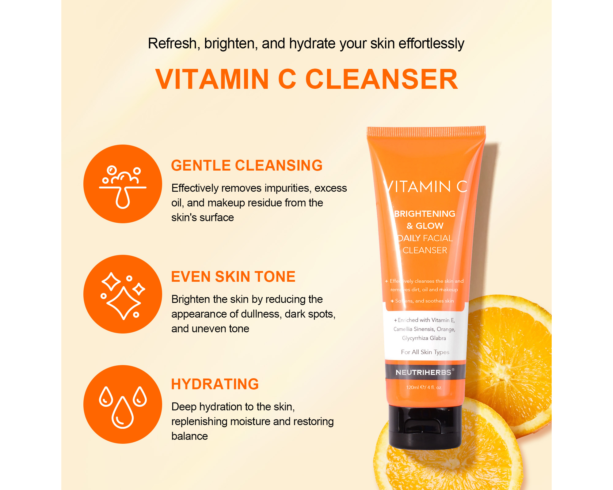 Vitamin C Facial Cleanser – rozświetlający żel oczyszczający z witaminą C i aloesem — infografika produktu