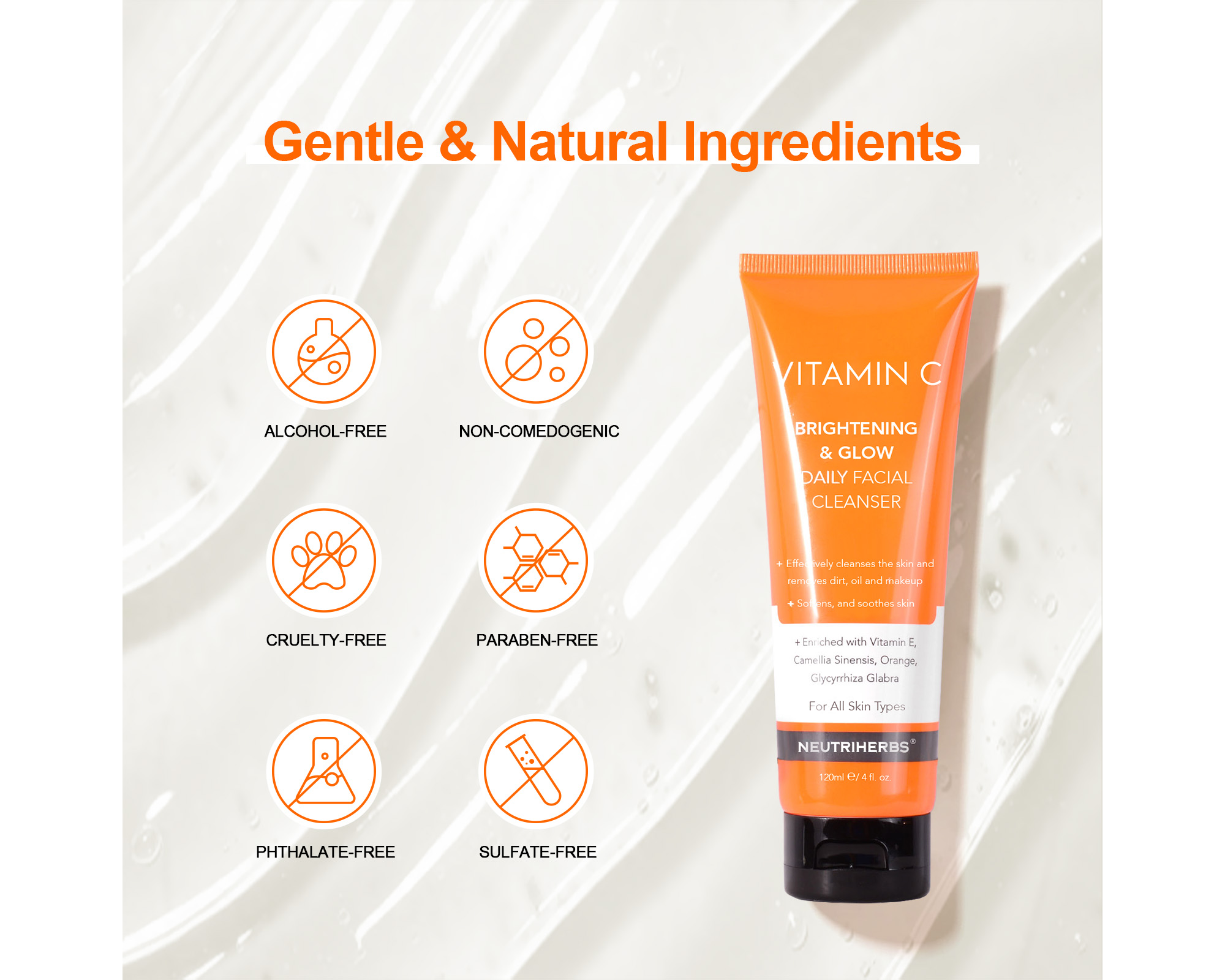 Vitamin C Facial Cleanser – rozświetlający żel oczyszczający z witaminą C i aloesem — infografika produktu