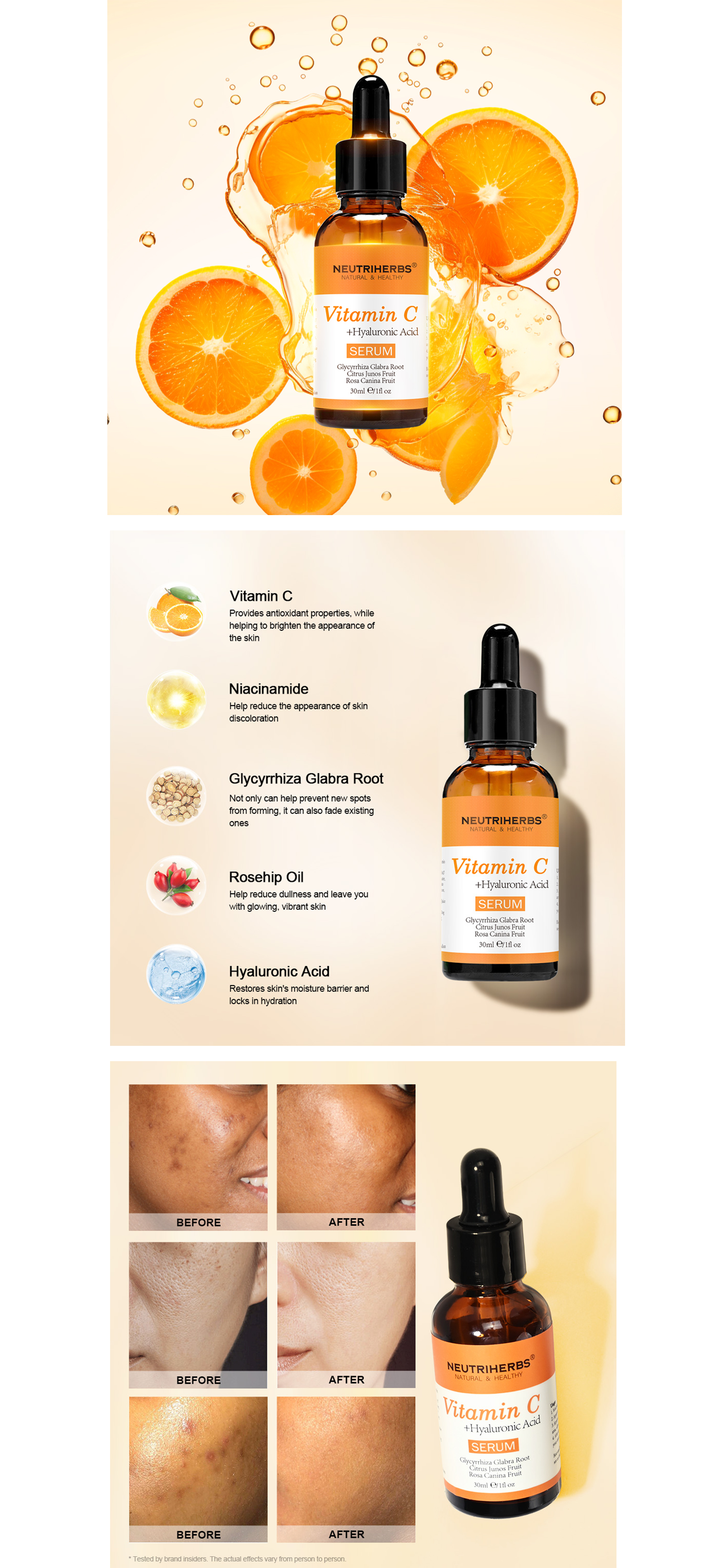 Vitamin C Serum 20% – rozjaśniające serum z witaminą C i kwasem hialuronowym — infografika produktu